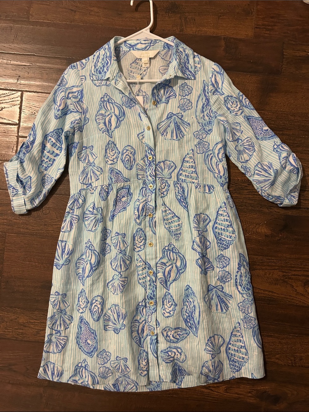Lilly Pulitzer Light Blue and White Shell-Print Button-Front Dress